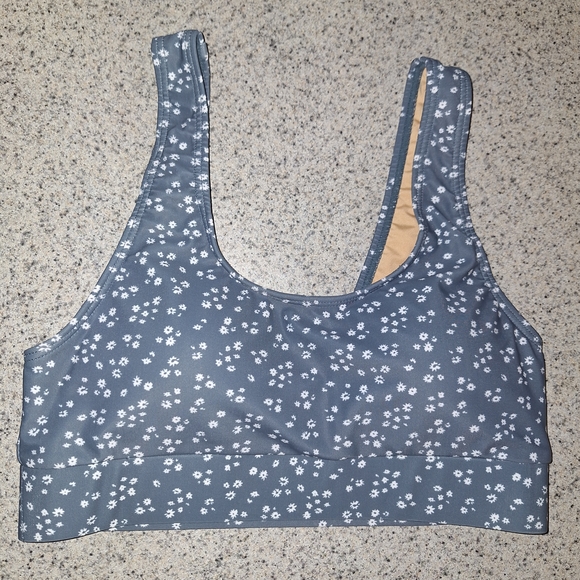 High-Waist Blue Floral Bikini Set - Sporty Scoop Top - Picture 9 of 12